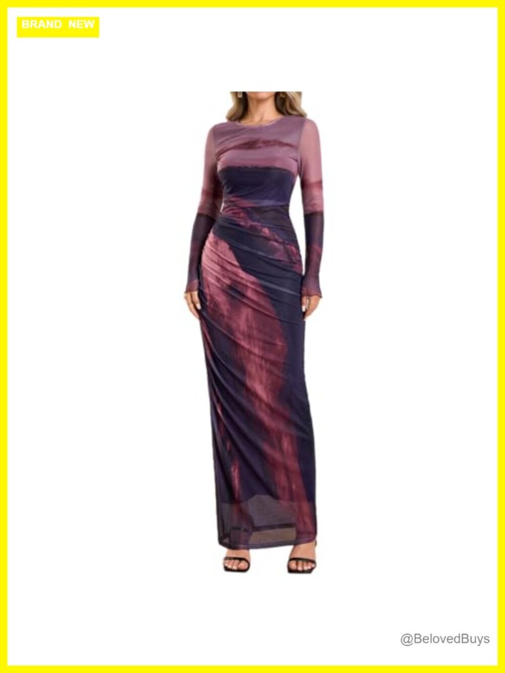 Floral Mesh Long Sleeve Bodycon Maxi Dress Formal Cocktail Party